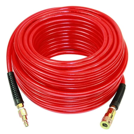 Interstate Pneumatics Red PVC Hose 1/4 Inch 100 feet 300 PSI 4:1 Safety Factor w/ 1/4 Inch Steel Industrial Coupler/Plug HA04-100H44